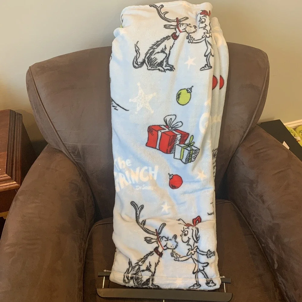 Dr. Seuss The Grinch Light Blue Christmas Holiday Throw Blanket 60